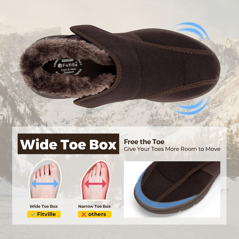 FitVille Diabetic Shoes for Men Extra Wide Width, Warm Slip-on Winter Slipper Boots with Adjustable Closures, Snow Boots for Swollen Feet, Neuropathy Black 14 X-Wide