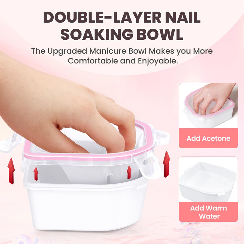 Hand Toe Nail Soaking Bowl: 12PCS Large Size Hand & Foot Nail Soak Off Bowl for Nail Lovers - Acetone Proof Toe Soaking Tray with Manciure Pedicure Tools for Dip Powder Gel Polish Remover (Pink,Pink) Pink,Pink