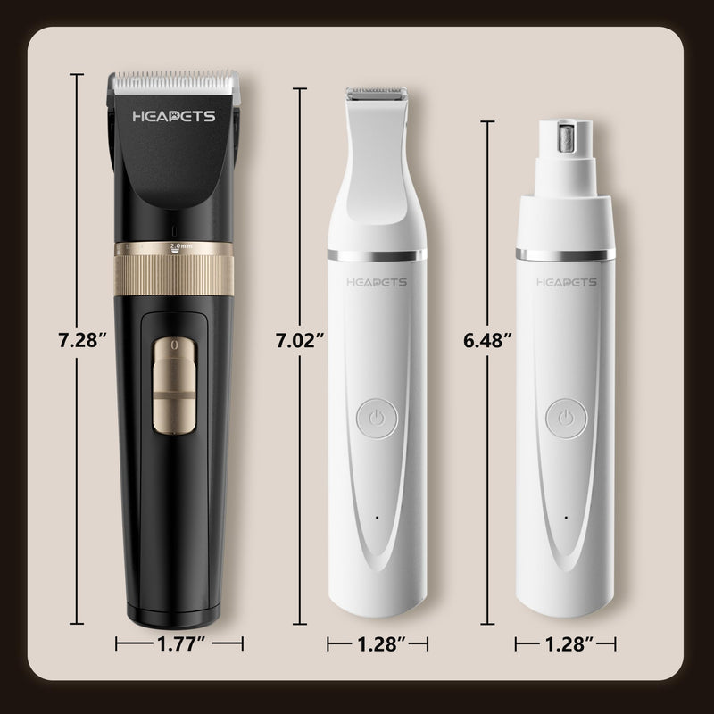 HEAPETS Dog Hair Clippers for Grooming Kit and Dog Paw Trimmer Nail Grinder for Grooming, Low Noise Rechargeable Cordless, Shaver Grooming Supplies for Pet Cats Dogs (Black, White) Black-white