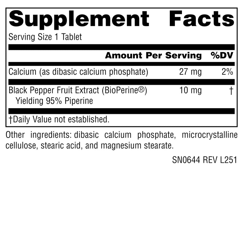 Source Naturals BioPerine, 10 mg -120 Tablets | Black Pepper Fruit Extract | Promotes Nutrient Absorption*