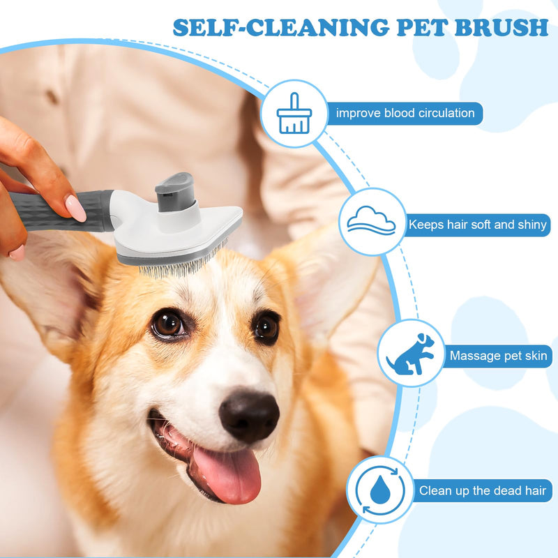 Pet brush，cat brush with release button，dog brush， for grooming Remove loose hair and prevent tangling,fine needle（Grey） - BeesActive Australia