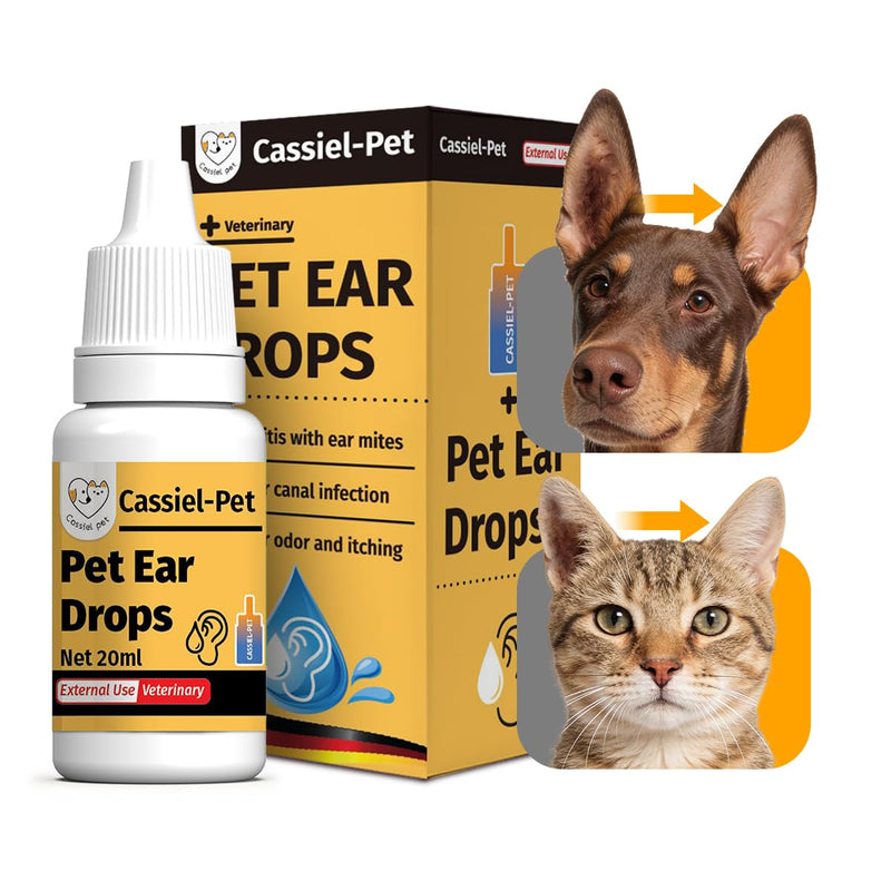 Ear Drops for Ear Infection Treatment, Ear Mites Treatment, Dog Yeast Soothing Cleansing, Ear Wax Removal, Itchy Ear Relief for Dogs and Cats | 20 ml 0.67 FL OZ 1 Bottle