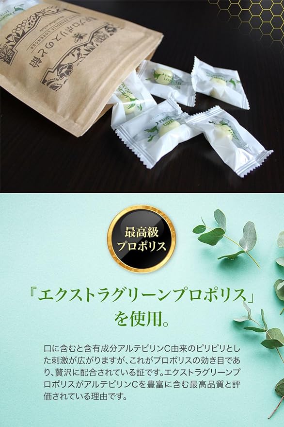 GRANVÓ Junzawa Propolis Throat Candy, 2.6 oz (74 g), High Concentration, Premium Extra Green Propolis Blend, Lemon Flavor, Individually Packaged - BeesActive Australia