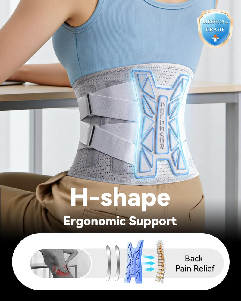 Medical-Grade Back Brace for Women Lower Back Pain Relief [Ultra Breathable & Stronger Support] Back Support Brace with Adjustable Strap System - Back Support Belt for Herniated Disc, Sciatica, Arthritis,Scoliosis Gray Large