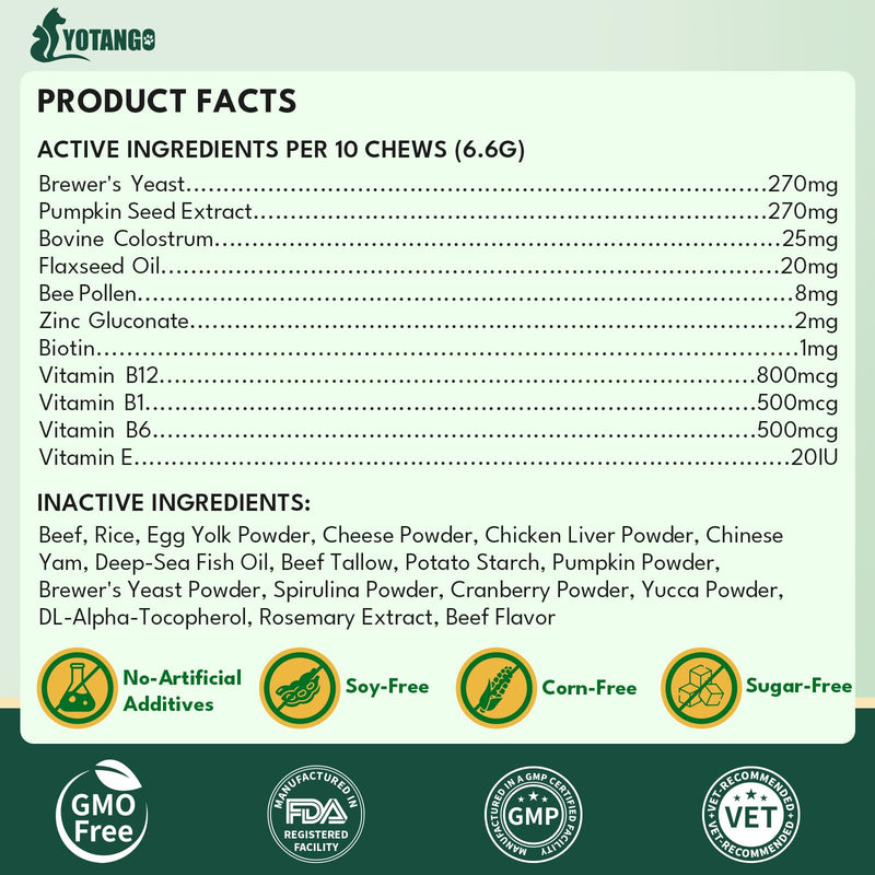 YOTANGO Dog Flea and Tick Support Crunchy & Creamy Chewables, 500 Chews Natural Flea and Tick Prevention for Dogs Chewable, Skin and Coat Support, Flea Treatment Chews for Dogs & Puppies (Beef Flavor)