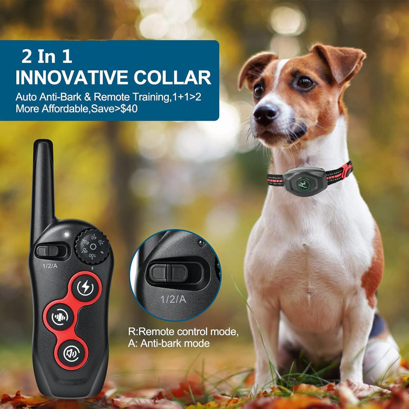 Dog Shock Collar - 2 in 1 Bark Collar with Remote, w/3 Remote Training Modes, Beep, Vibration 1300Ft Dog Training Collar for for Small Medium Large Dogs (DB4001B) DB4001B - BeesActive Australia