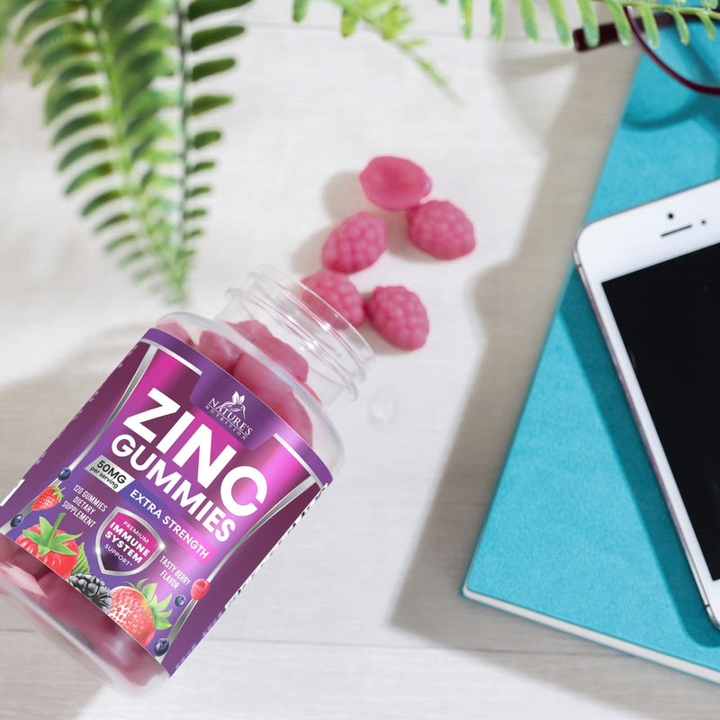 Zinc Gummies for Adults 50 mg - High Absorption Immune Health Support Gummy & Antioxidant Chewable Supplement, Zinc Vitamin for Men and Women, Vegan and Gluten Free, Mixed Berry Flavor - 120 Count 120 Count (Pack of 1) - BeesActive Australia