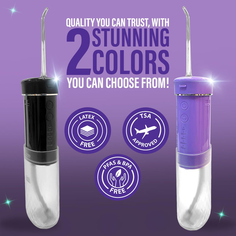 GuruNanda Compact Water Dental Flosser, Portable Travel Size Oral Irrigator Flosser with Collapsible 180 ml Tank, Smart Timer, 4 Flossing Modes, TSA-Friendly - Black