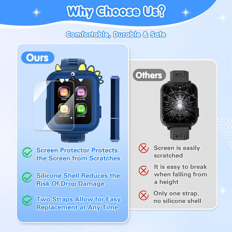 MOFGDNI Smart Watch for Kids with 39 Games Touchscreen Camera Video, Music Player, Pedometer, Calculator, Calendar, Stopwatch, Flashlight, Alarm Clock 12/24 hr, Birthday Gifts Toys for Boys Ages 3-12 Blue