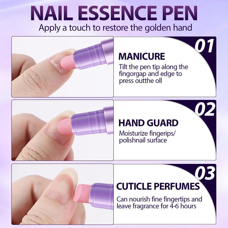 5Pcs Ceramic Cuticle Oil Pusher Pen, 2-in-1 Ceramic Cuticle Pushers Pusher & Oil Pen, Nail Care Pens for Manicure & Pedicure, Hangnails, Dry & Damaged Nails (Purple) Purple - BeesActive Australia
