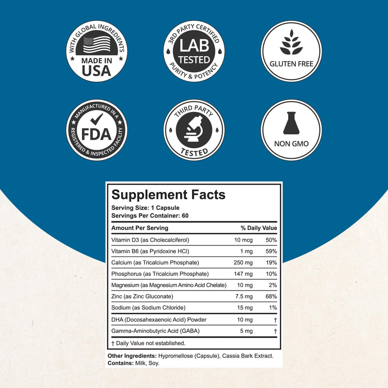 NuBest Grow Power - Calcium Supplement, Magnesium Supplement with Vitamin D3, B6, Zinc, Phosphorus and Multivitamin for Strong Bones, Overall Health for Age 10+ | 60 Capsules | 1 Month Supply Authentic 60 Count (Pack of 1)
