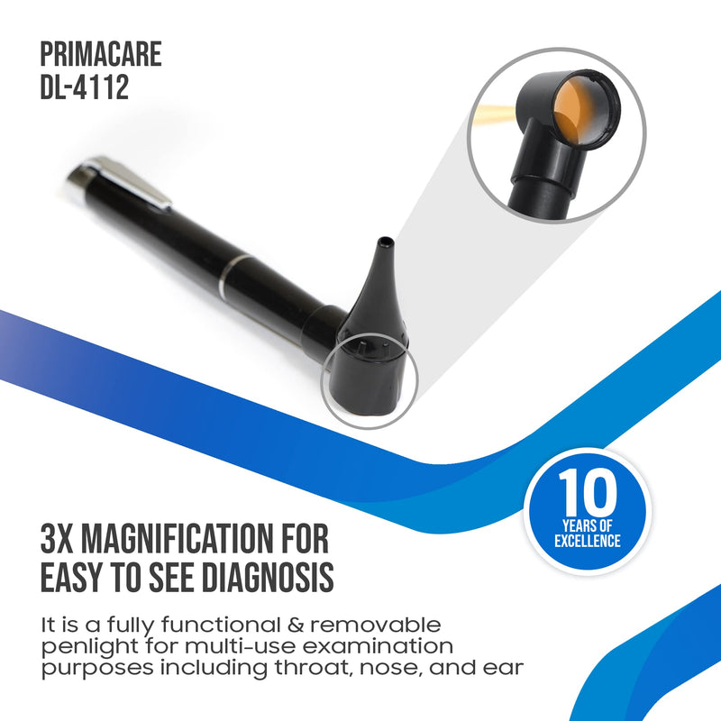 PrimaCare DL-4112 Mini Diagnostic Otoscope Kit with High Resolution LED Ear Light, Medical LED Pocket Clip Otoscope for Nurse, Student, Doctors EMT, 3 Sized Speculas - BeesActive Australia