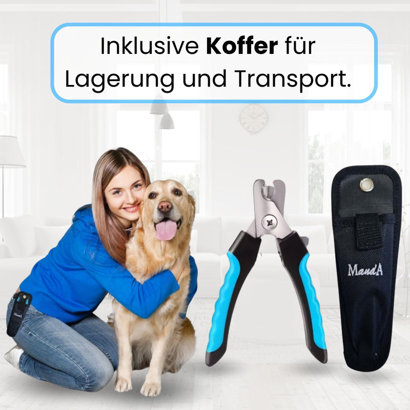 Manda® dog claw trimmer with case, nail clippers for dogs, cats and other pets + file, sharp blades made of stainless steel and with safety lock, large.