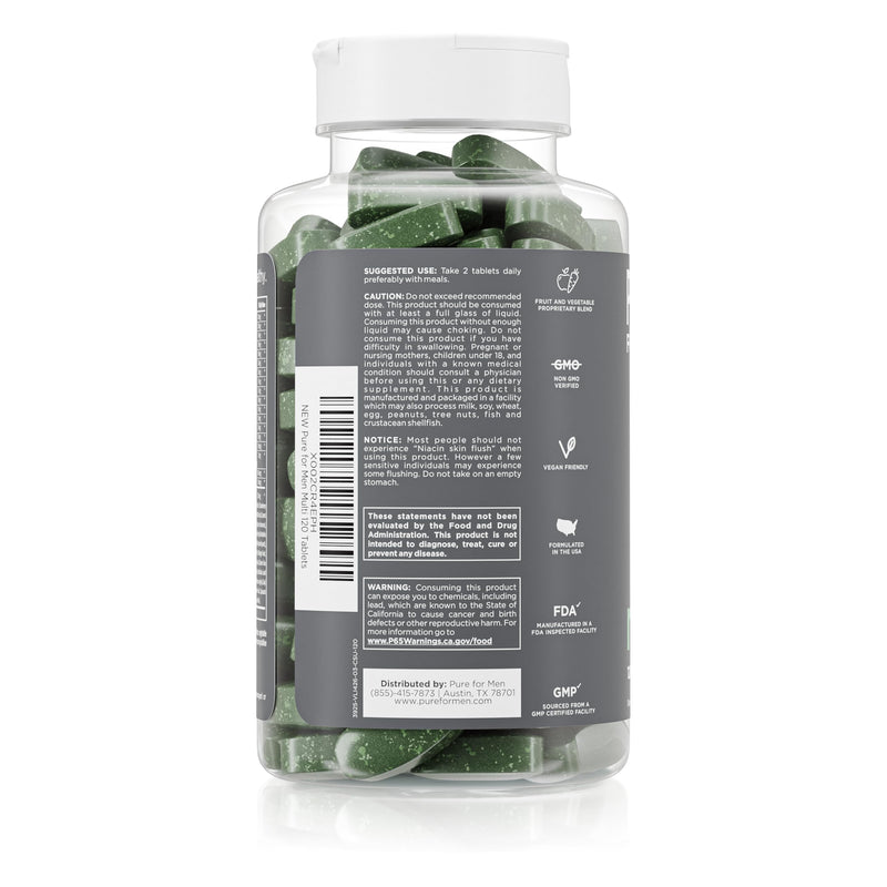 Pure for Men Multivitamin Supplement for Men, Energy & Mood (120 Tablets) | Vitamins A, B, C, D, Magnesium & Calcium, 42 Fruit & Vegetable Blend, Energy, Mood, Strong Bones, Antioxidants & Immune
