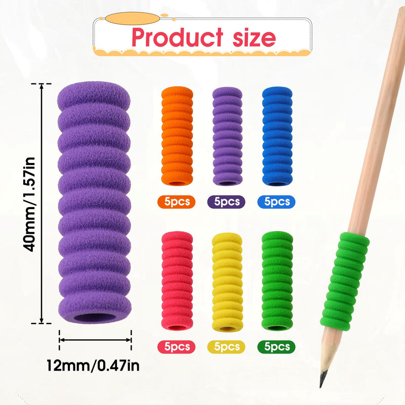 30 PCS Foam Pencil Grippers, 6 Colors Pencil Gripper for Handwriting Relieving Fingers Fatigue Writing Aid Pencil Holder Comfort Cushion Grip Pencil Grippers for Most People
