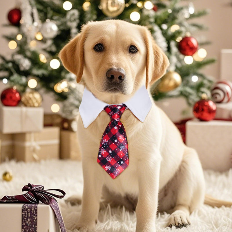 Christmas Dog Neck Tie Adjustable Christmas Dog Necktie Red Plaid Christmas Tie Red+black Medium - BeesActive Australia