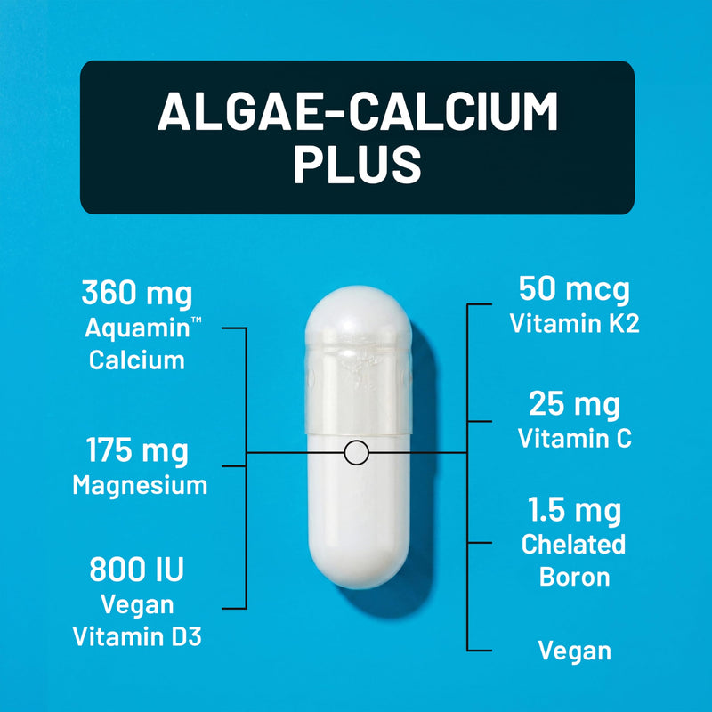 NatureWise Algae Calcium Plus - with Aquamin Calcium, Magnesium, Vitamin C, D3, and K2 - Vegan Algae Calcium Supplements for Women & Men - Bone Health Support - Non-GMO - 120 Capsules[60-Day Supply]