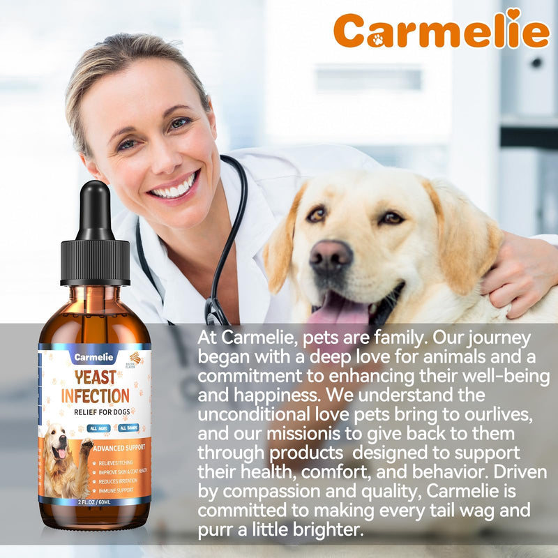 Carmelie Natural Yeast Relief for Dogs, Support Healthy Itch Relief, Ear Paw Discomfort Care, Itch Relief for Dog, Allergy Supports, Inflammation Relief for Dogs, 60ml Bacon Flavor 1PC