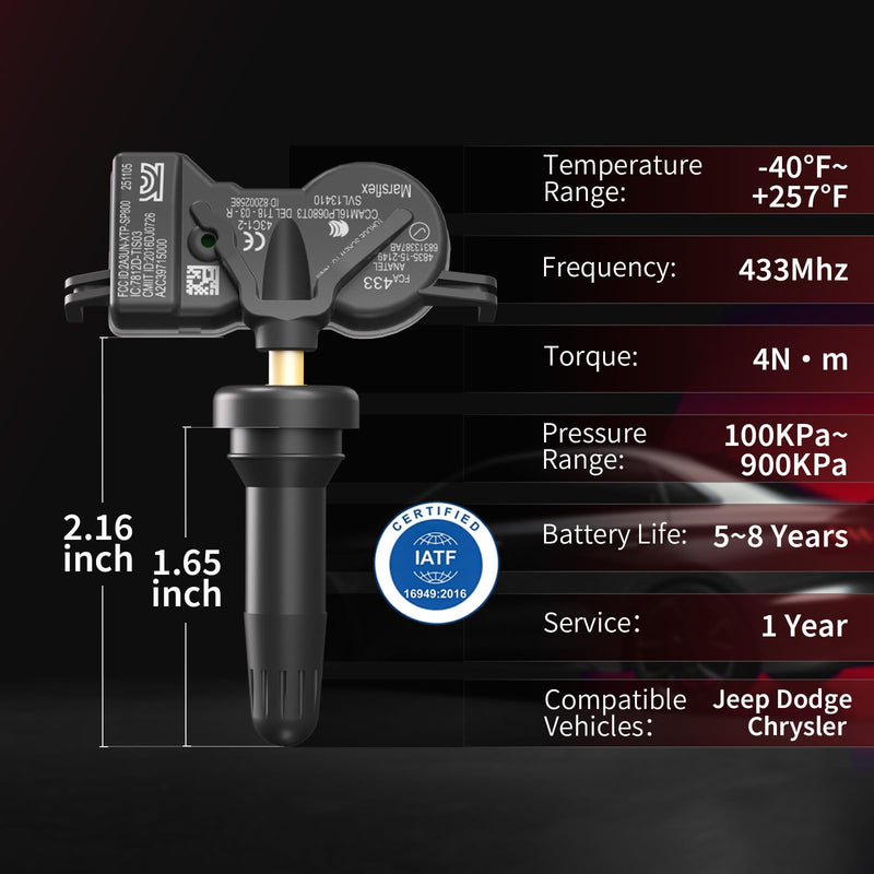 Marsflex TPMS Tire Pressure Sensor - Fit for Jeep Compass Renegade Dodge Durango Chrysler Fiat, Tire Pressure Monitoring System 433MHz Set of 4, Replacement OE 68313387AB 68252493AB 68313387AA - BeesActive Australia