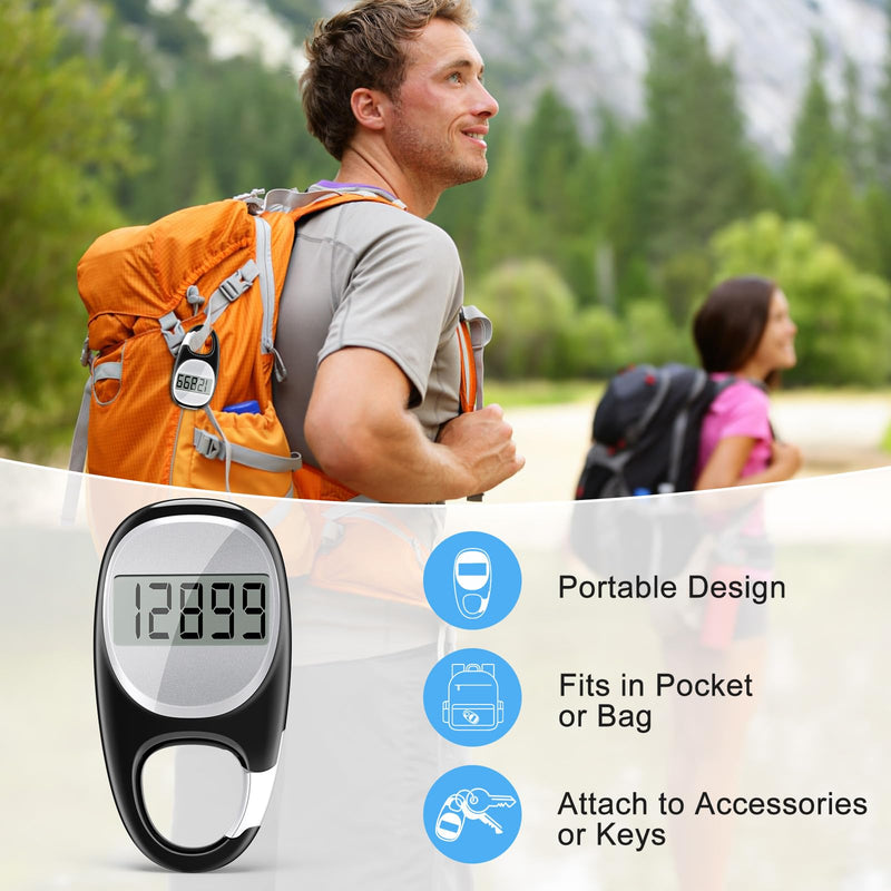 Simple Pedometer for Walking, Accurate Step Tracker with Carabiner, 3D Step Counter for Men Women Kids Seniors Black - BeesActive Australia