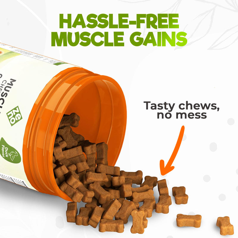ZENO 11-in-1 Muscle Gain Chews - Weight Gain Supplements for Dogs with High Protein & Amino Acids - Premium Muscle Builder for Bully & All Breeds - Healthy for Puppies - 150 Chews - Duck