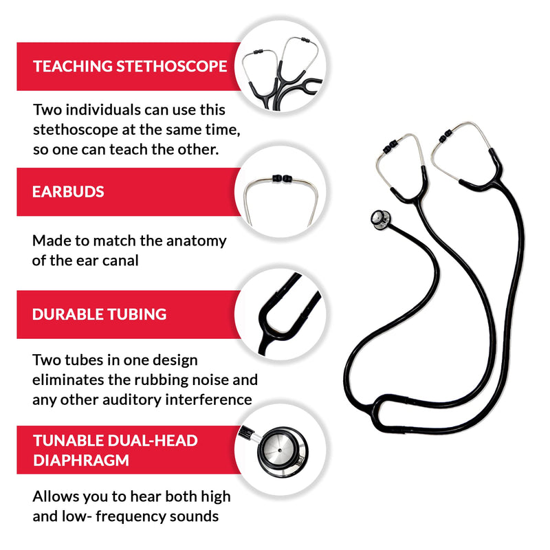 Ever Ready First Aid Deluxe Dual-Head Teaching Stethoscope for Medical Training, Nursing Students and Teachers ‚Äì Black