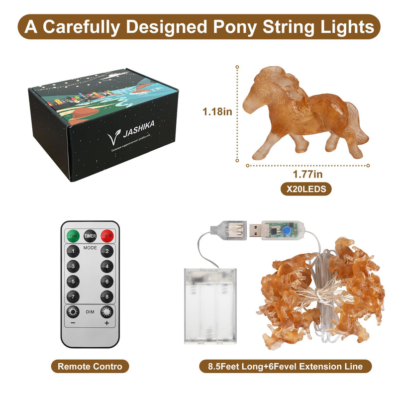 Horse Gifts for Girls Fairy String Lights, Novelty Decorative Pony Lights 8.5ft 20LEDs USB or Battery Operated with Remote Control for Bedroom Birthday Holiday Wedding Christmas Décor Gold - BeesActive Australia