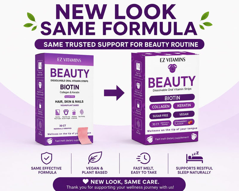 Beauty Strips for Hair, Skin & Nails Growth, 30 ct | Collagen Oral Strips With Biotin, Vitamin E And Folate Support Strong Nails And Glowing Skin, Strawberry Flavor, Sugar-Free