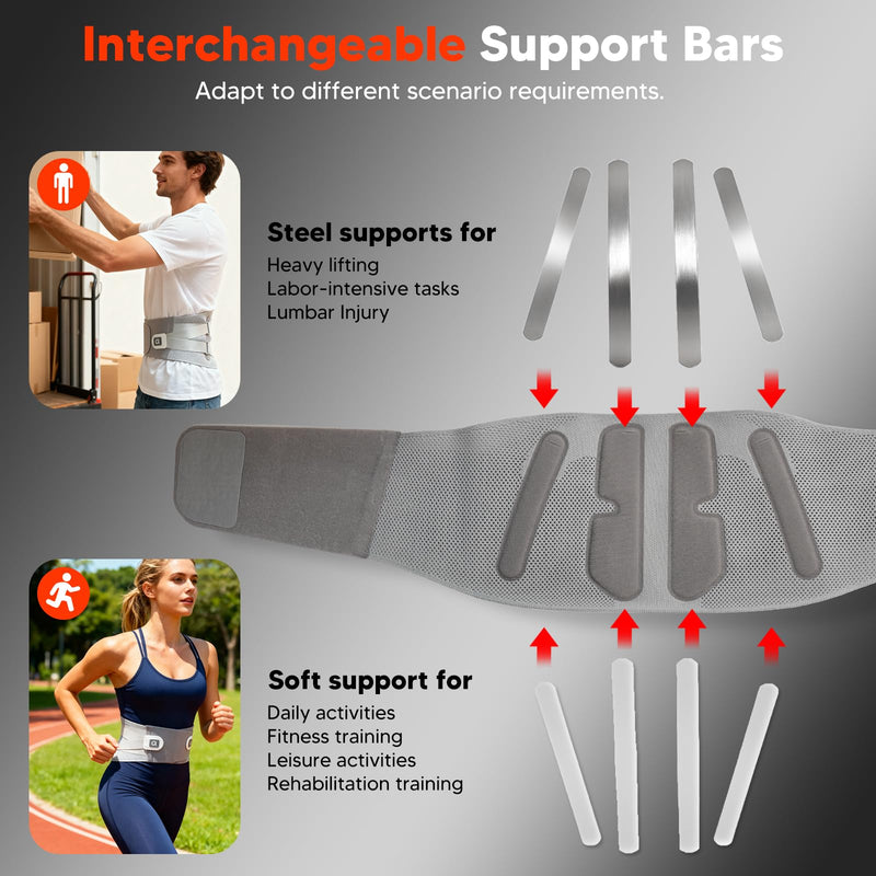 arboleaf Heated Lumbar Brace Back Support Belt with Heat Pad & Dual Support for Lower Back Pain - Adjustable for Men, Women, Work & Home Use Size L (Waist 32"-36") Grey Large - BeesActive Australia