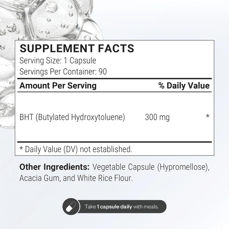 Supersmart - BHT Supplement 300mg per Day - Butylated Hydroxytoluene | Non-GMO & Gluten Free - 90 Vegetarian Capsules