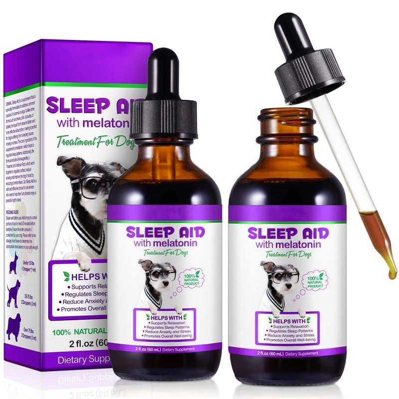 2PCS Melatonin for Dogs,Sleep Aid Drops for Dogs and Cats,Anxiety Relief,Support Relaxation & Deep Sleep for Dogs 120ml Dog
