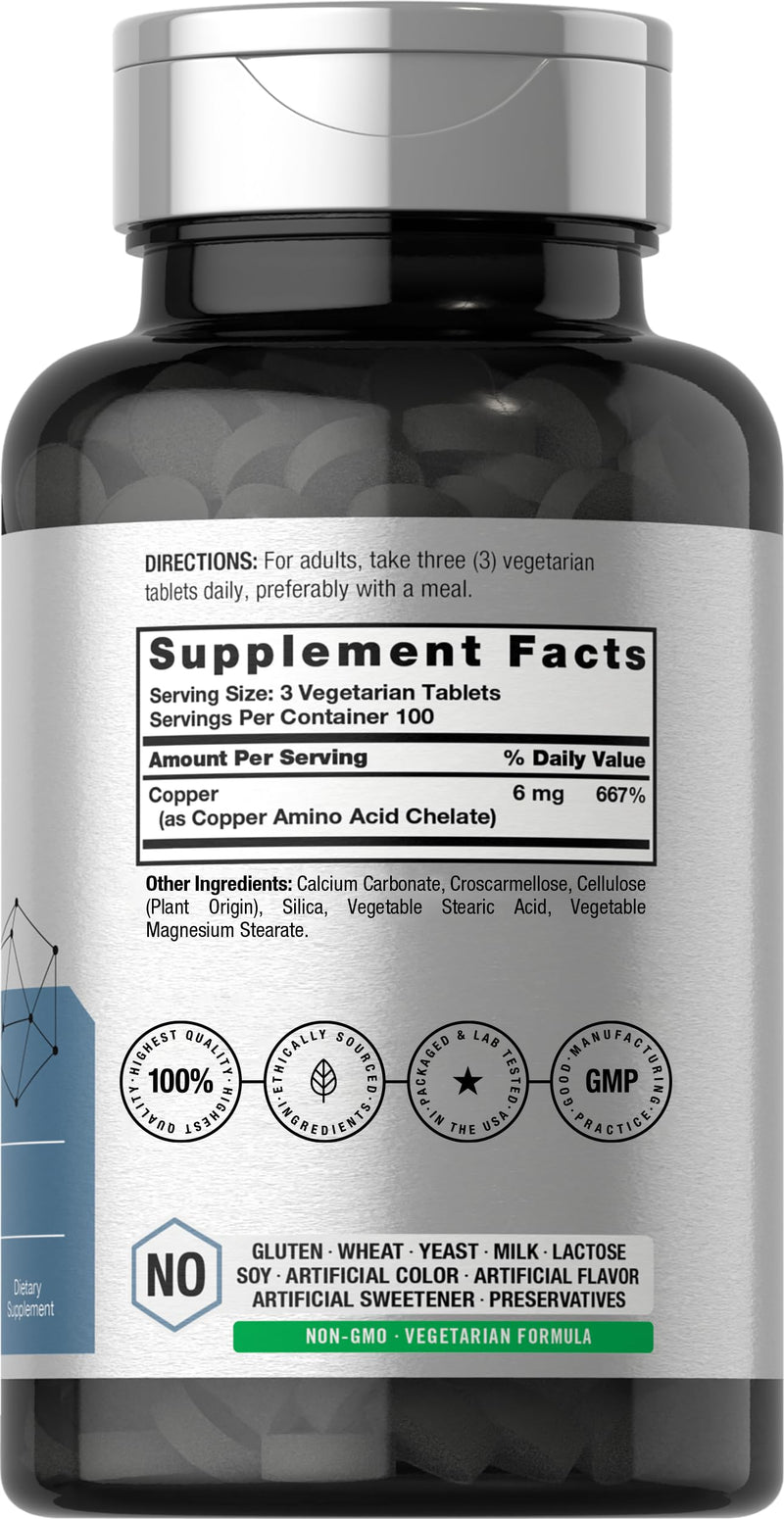 Horbäach Chelated Copper Supplement 6mg | 300 Tablets | Essential Trace Mineral | Vegetarian, Non-GMO, Gluten Free - BeesActive Australia