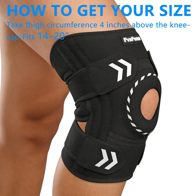Knee Support Brace for Women Men-Knee Brace for Meniscus Tear-Adjustable Patella Knee Brace with Side Stabilizers-Arthritis Pain, Knee Pain, Injury Recovery, Sports, Running, Working Out, Black Black, Adjustable Knee Support Brace One Size