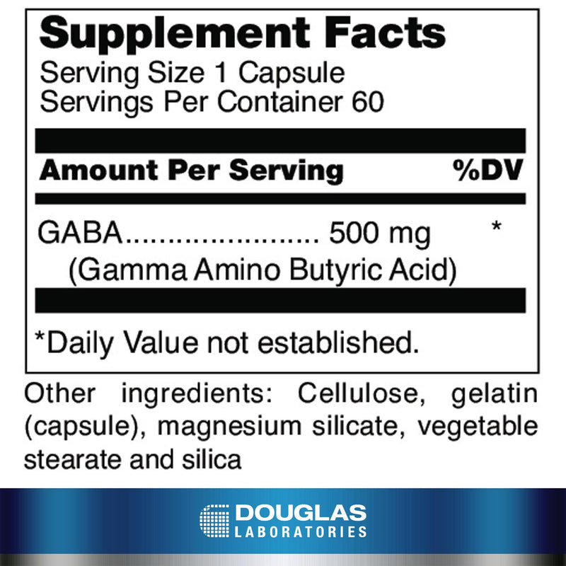 Douglas Laboratories GABA 500 mg. | Amino Acid Support for Brain Neurotransmitters, Sleep Cycles, and Body Temperature | 60 Capsules | Amino Acid Support for Brain Neurotransmitters, Sleep Cycles, and Body Temperature*, Dietary Supplement, Non-GMO
