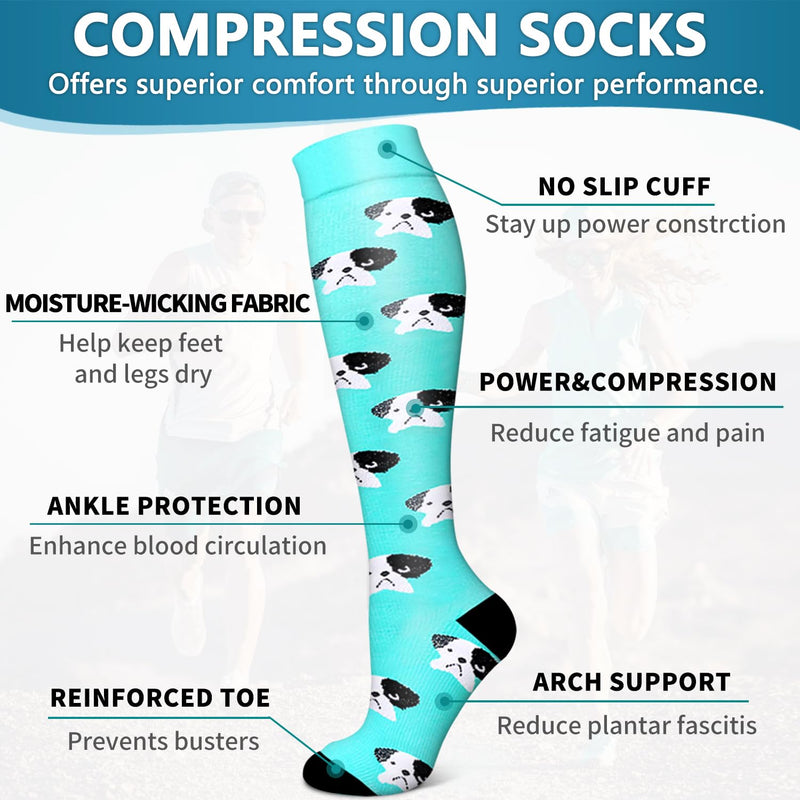 6 Pack Copper Compression Socks for Women and Men Circulation-Best Support for Medical,Running,Nursing,Athletic Large-X-Large C-white+blue