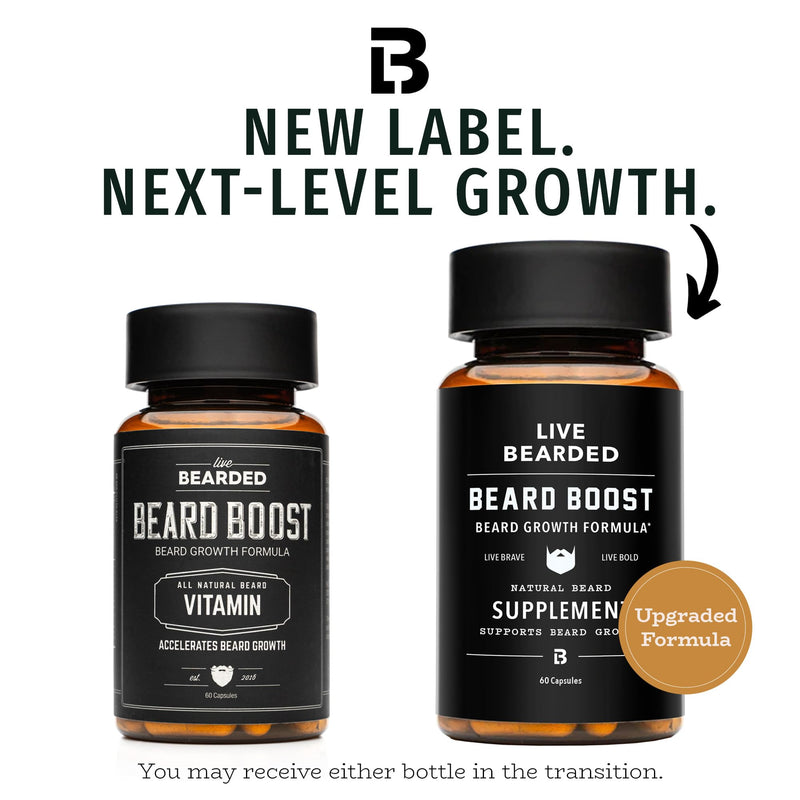 Live Bearded® Beard Boost, Beard Growth Vitamins for Men, 60-Day Supply | Biotin 5000mcg, Collagen, Silica & Fo-Ti Root, Made in USA, Supports Thicker, Stronger Beard & Scalp Hair Growth 60 Day Supply