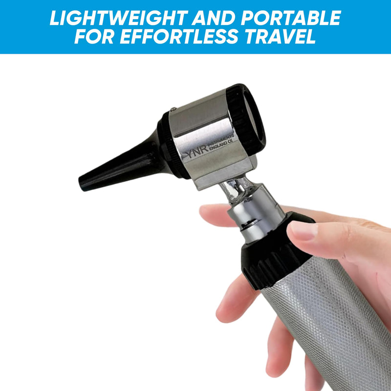 YNR Portable Otoscope with LED Light for Diagnostic Examination with 4X Magnification - Pocket Ear Scope with Rheostat Switch & Vegan Leather Case, Includes Sanitizable Specula & 3.0V LED Bulb - BeesActive Australia