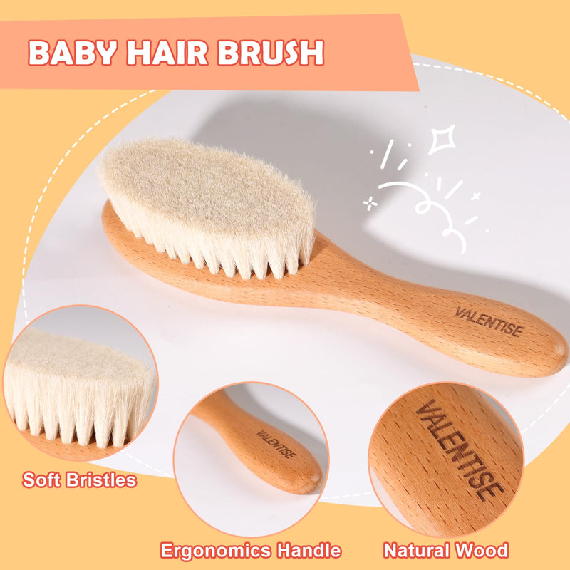 Baby Hair Bush and Comb Set,Baby Hair Brush with Soft Goat Bristle and Wood Comb Set,Wooden Baby Brush Set for Newborns & Toddlers,Good for Cradle Cap Brush - BeesActive Australia