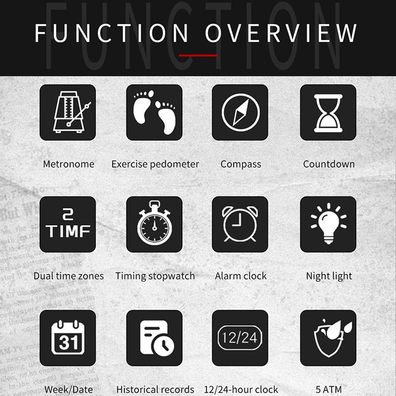 findtime Men's Digital Watch Pedometer Step Counter Watches Military Compass Waterproof Wrist Watch Tactical Sport Watch Calories Counter Pacer Running Wristwatch LED Light Stopwatch Countdown Green