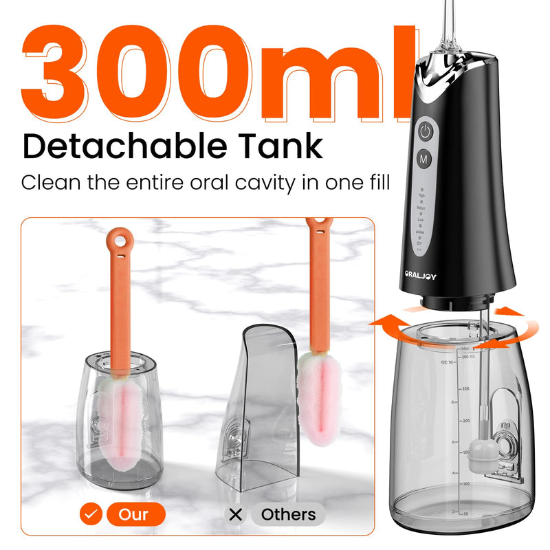 Water Dental Flosser Pick for Teeth: 300ML Portable Oral Irrigator, Rechargeable Travel Irrigation Cleaner Professional Electric Flossing Machine Power Flossers & Irrigator Accessories IPX7 Waterproof Black