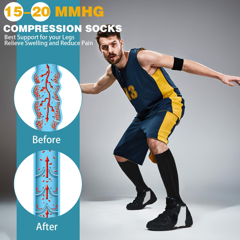 Hillban 2 Pair Plus Size Calf Zipper Compression Socks 15 to 20 Mmhg Open Toe Compression Stockings for Overweight Women Men 4X-Large Black, Nude - BeesActive Australia