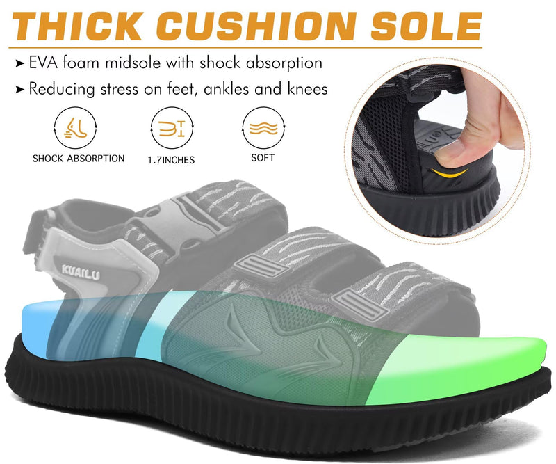 KuaiLu Mens Arch Support Hiking Sandals Orthopedic Athletic Walking Sandles 10.5 Black