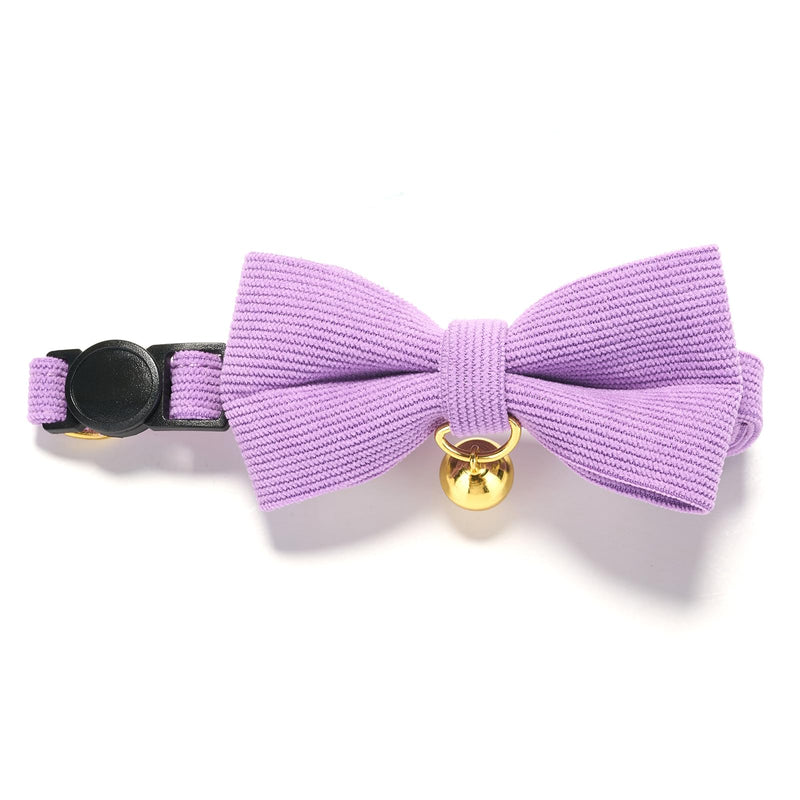 YUDOTE Ultra-soft natural cotton corduroy collar for cats with sensitive skin, lightweight kitten collar with quick release and removable bow, purple, pack of 1 19-28cm (pack of 1) corduroy purple - BeesActive Australia