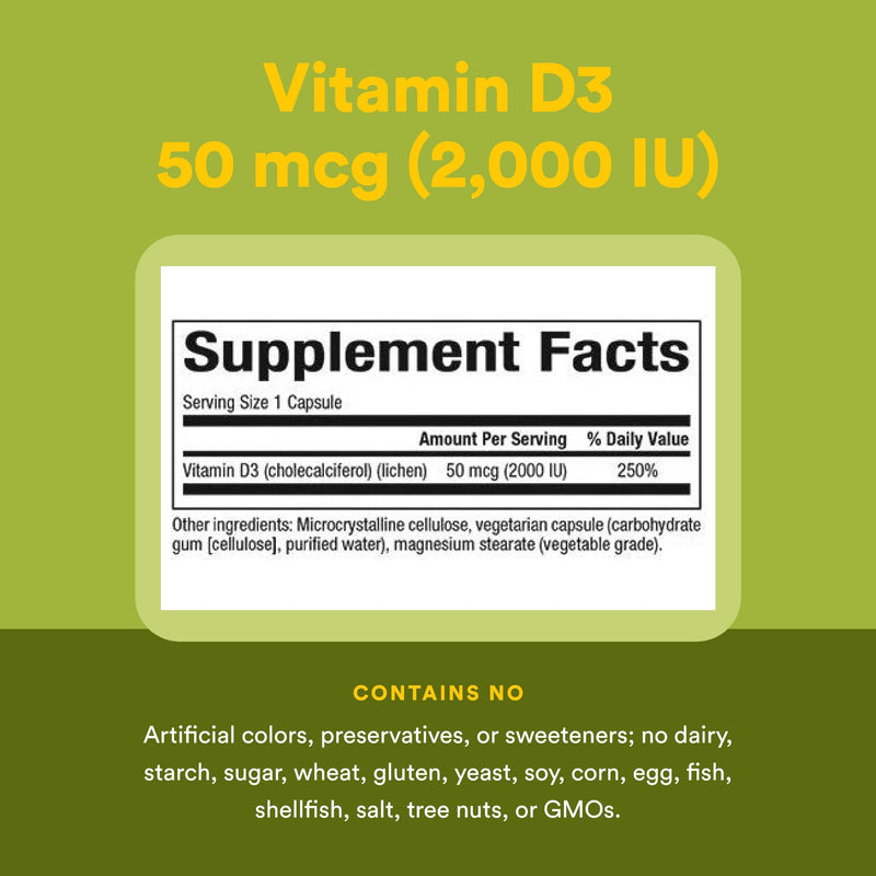 Natural Factors Vegan Vitamin D3 2000 IU - Supports Bone & Immune Health - Plant-Based Cholecalciferol - Vegetarian Capsules - 90 Capsules (90 Servings) 90 Count (Pack of 1)