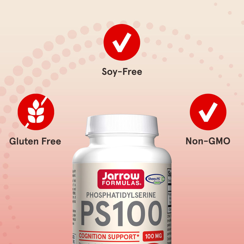 Jarrow Formulas PS100 Phosphatidylserine 100 mg, Dietary Supplement for Brain Health and Cognition Support, 30 Softgels, 10-30 Day Supply 30 Count (Pack of 1)