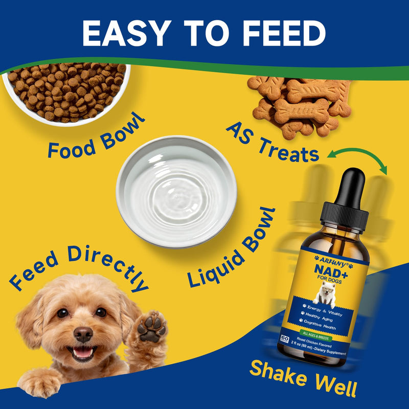 NAD+ for Dogs - Longevity Supplements for Dogs Energy, Vitality, Healthy Aging, Cognitive Health - Senior Dog Supplement with NR, Trans-Resveratrol, Quercetin, Glucosamine HCI - 60ML