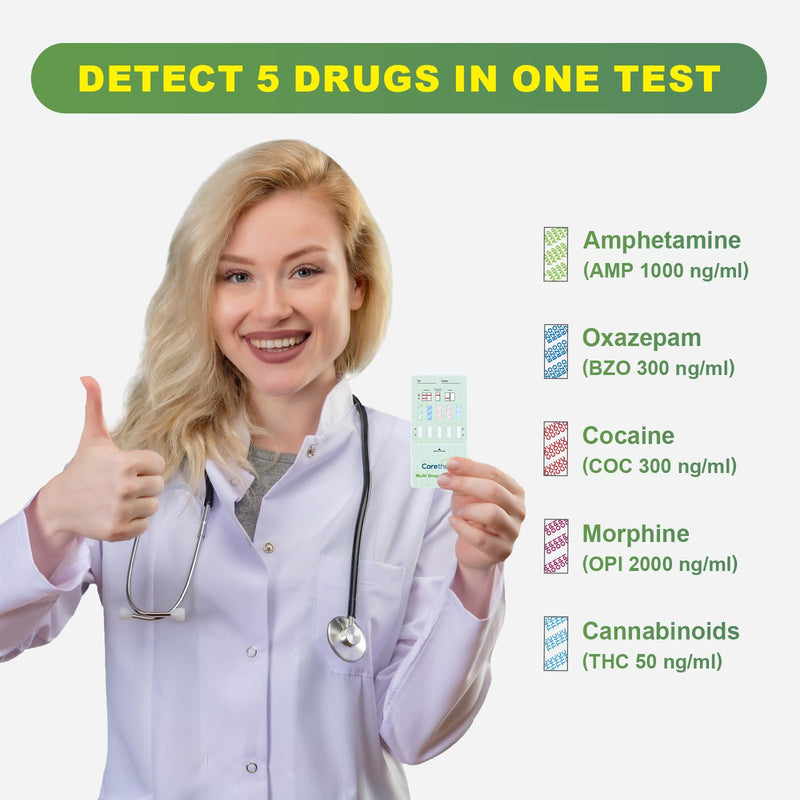 5 Panel Multi Drug Test Kit - Amphetamine, Oxazepam, Cocaine, Marijuana, Morphine - Instant Urine Screen, 5 Pack - BeesActive Australia