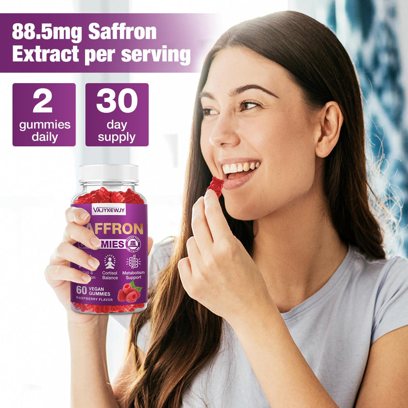 Saffron Gummies (88.5 mg) with Magnesium — Enhanced with St. John’s Wort, Rhodiola, Ashwagandha & Vitamins B6, B12, D3 for Mood & Focus Support — 60 Count 1pack