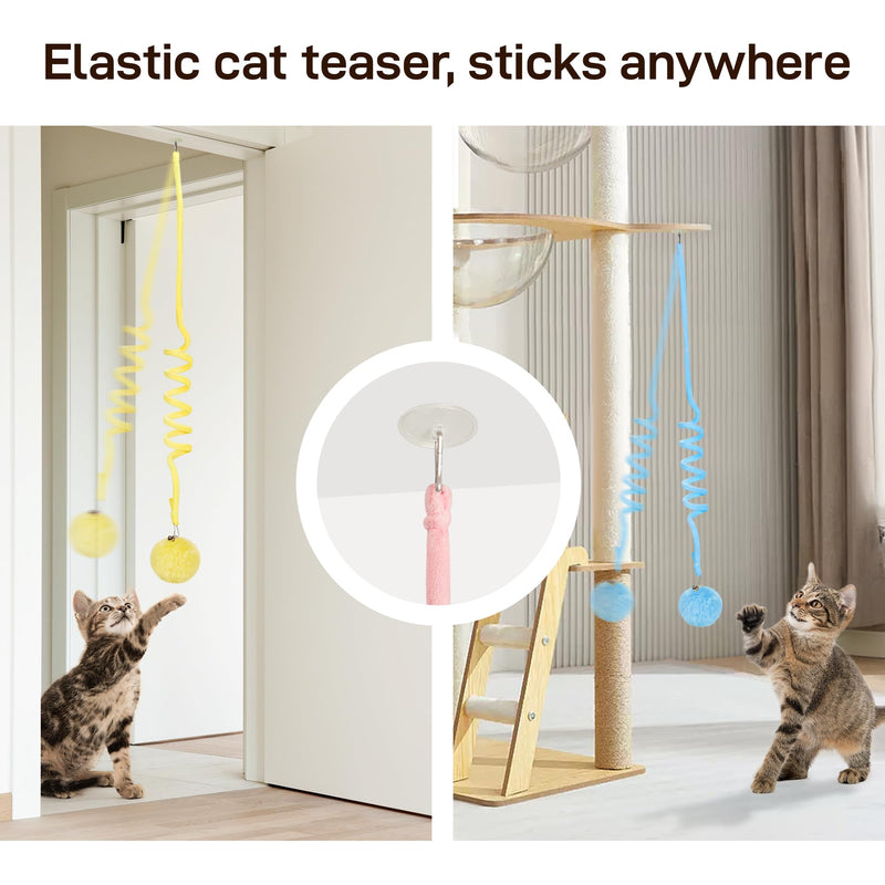 Potaroma Hanging Fluffy Cat Catnip Ball Toys 3 Pcs with Bell, Interactive Cat Teaser Retractable, Cat Toys Indoor Kitten Play Chase Exercise Physical Stimulation Classic - BeesActive Australia