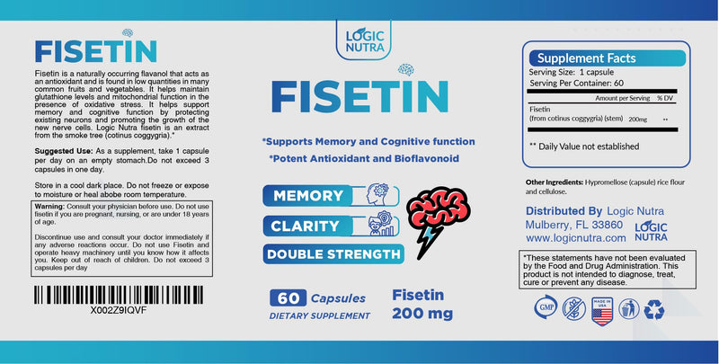 Fisetin Double Strength - Fisetin Supplements 200 mg - Non-GMO, Vegan, & Gluten Free - 60 Capsules - Potent Antioxidant Supplement for Wellness Support